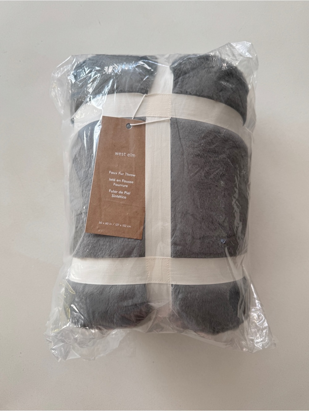 NEW West Elm Gray Faux Fur Plush Throw Blanket
